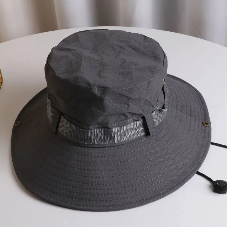 

Nylon Quick Drying Hiking Cap Drawstring Breathable Men's Fisherman Hat Wide-Brimmed American Style Sunshade Cowboy Hat Spring