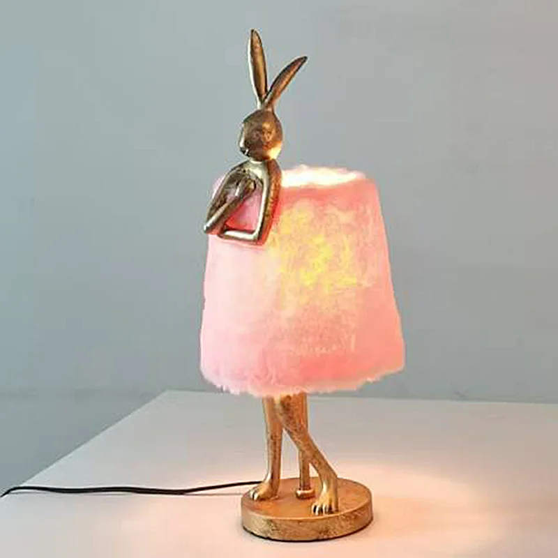 Nordic Resin Rabbit Feather Floor Lamps Romantic Children's Bedroom Art Desk Lights Atmosphere Creative Art Decoration For Girls