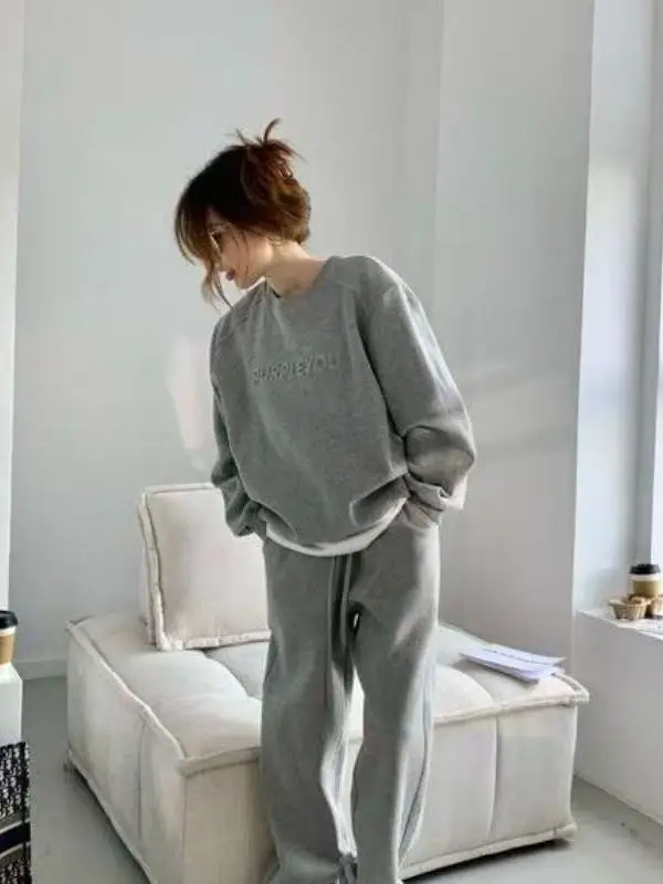 Casual Loose Women's Sportswear Set Fashionable Sweatshirt Two-Piece Suite Spring Autumn New Style High Waist Long Pants