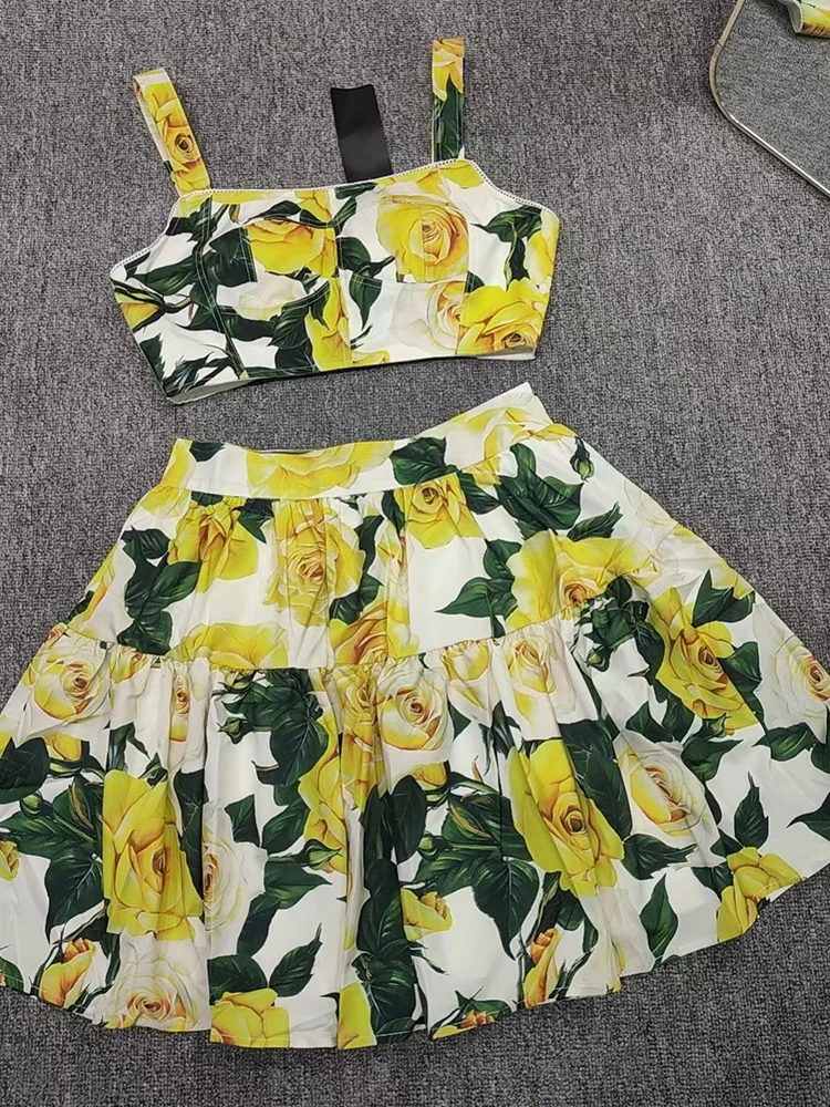 Retro and elegant spring and summer new T-shirt printed shirt short sleeve blouse +A word big skirt fashion two-piece suit