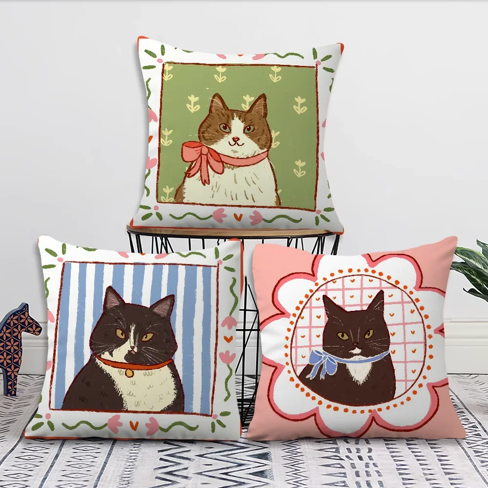 Cute Caroon Cat Portrait Photo Frame Fashion Art Comfortable Soft Pillow Case Sofa Living Room Home Decor Protective Covers