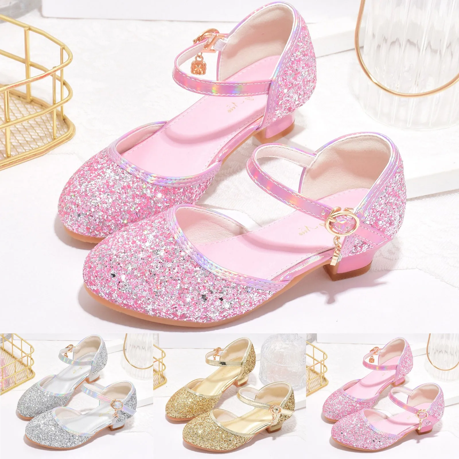 

Toddler Girls Jelly Sandals Girls High Heels New Children Performance Leather Shoes Gold And Rubber Slippers for Toddler Girls