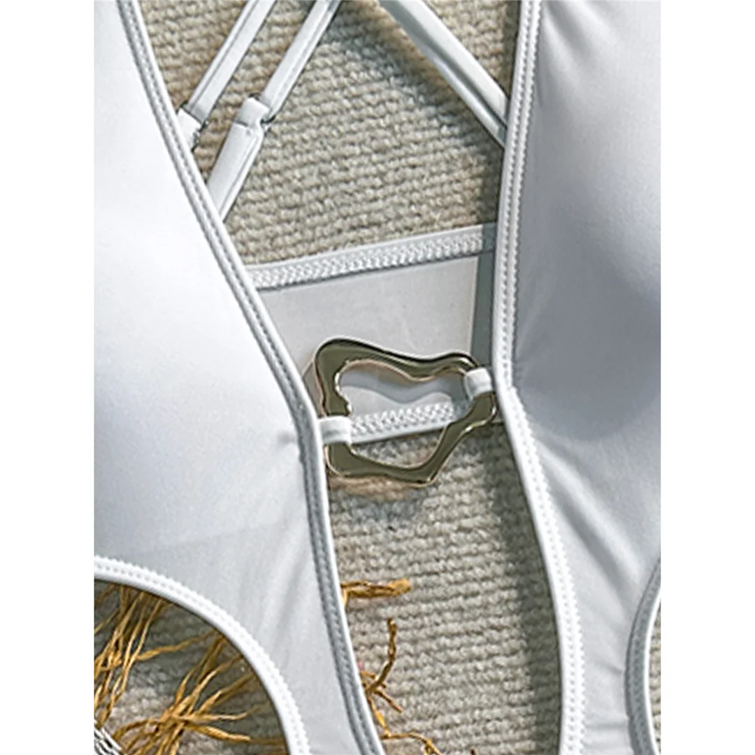 Sexy Badeanzug für Damen mit Metallring-Ausschnitt und Kreuzrücken, einteiliger Badeanzug, hoch geschnittene Beine, Monokini, Badebekleidung, Badeanzug V7566 – Detail 22