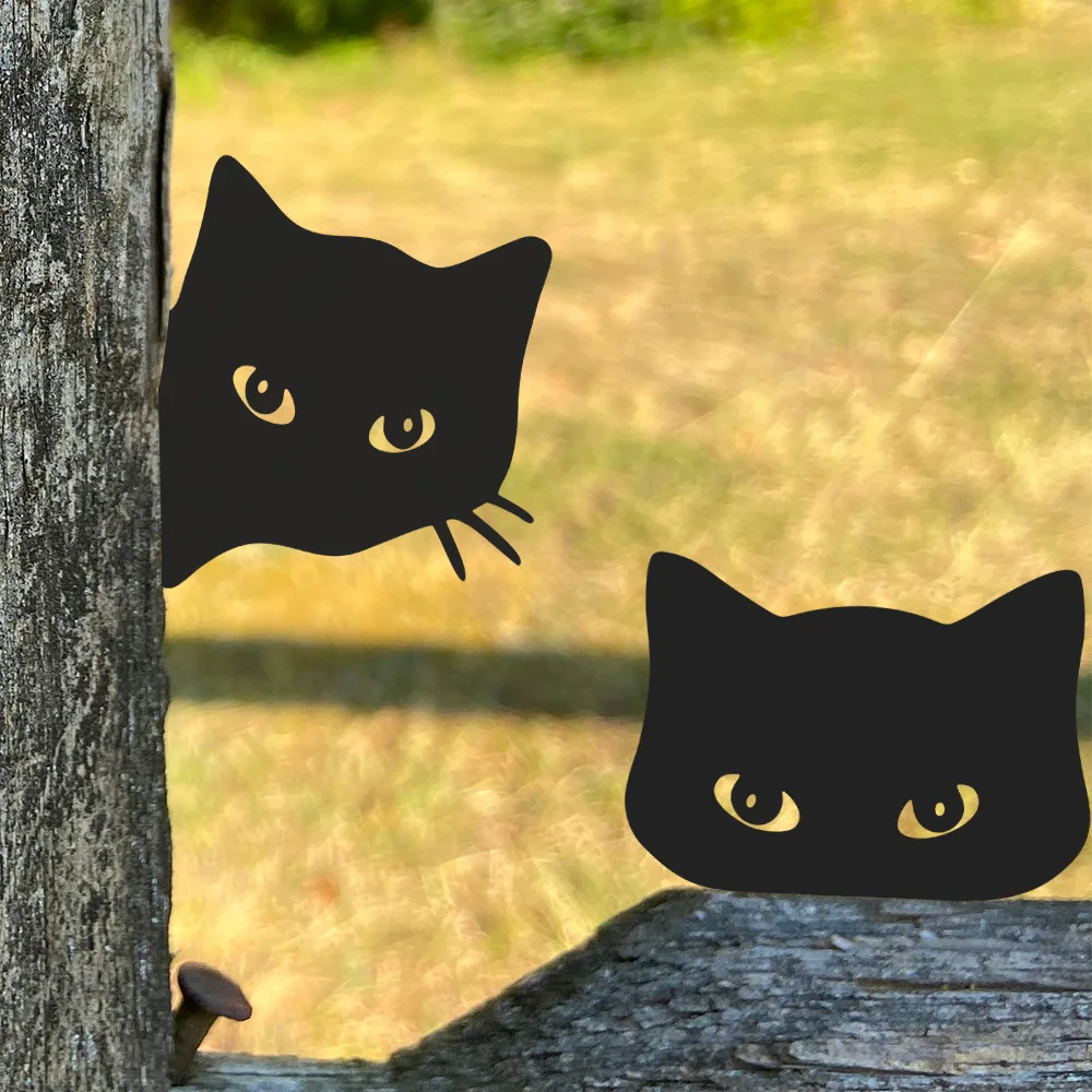 2pcs Silhouette Peeping Cat Statue Black Cat Animal Shape Home Outdoor Garden Decoration Art Garden Lawn Patio Decoration