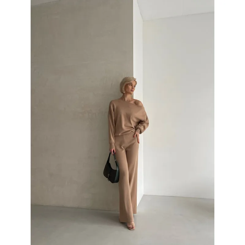 Elegant Loungewear Knitted 2 Piece Set Knit Pants and Sweater Suit Women Casual Winter Knitted Two Piece Sets Women 2024