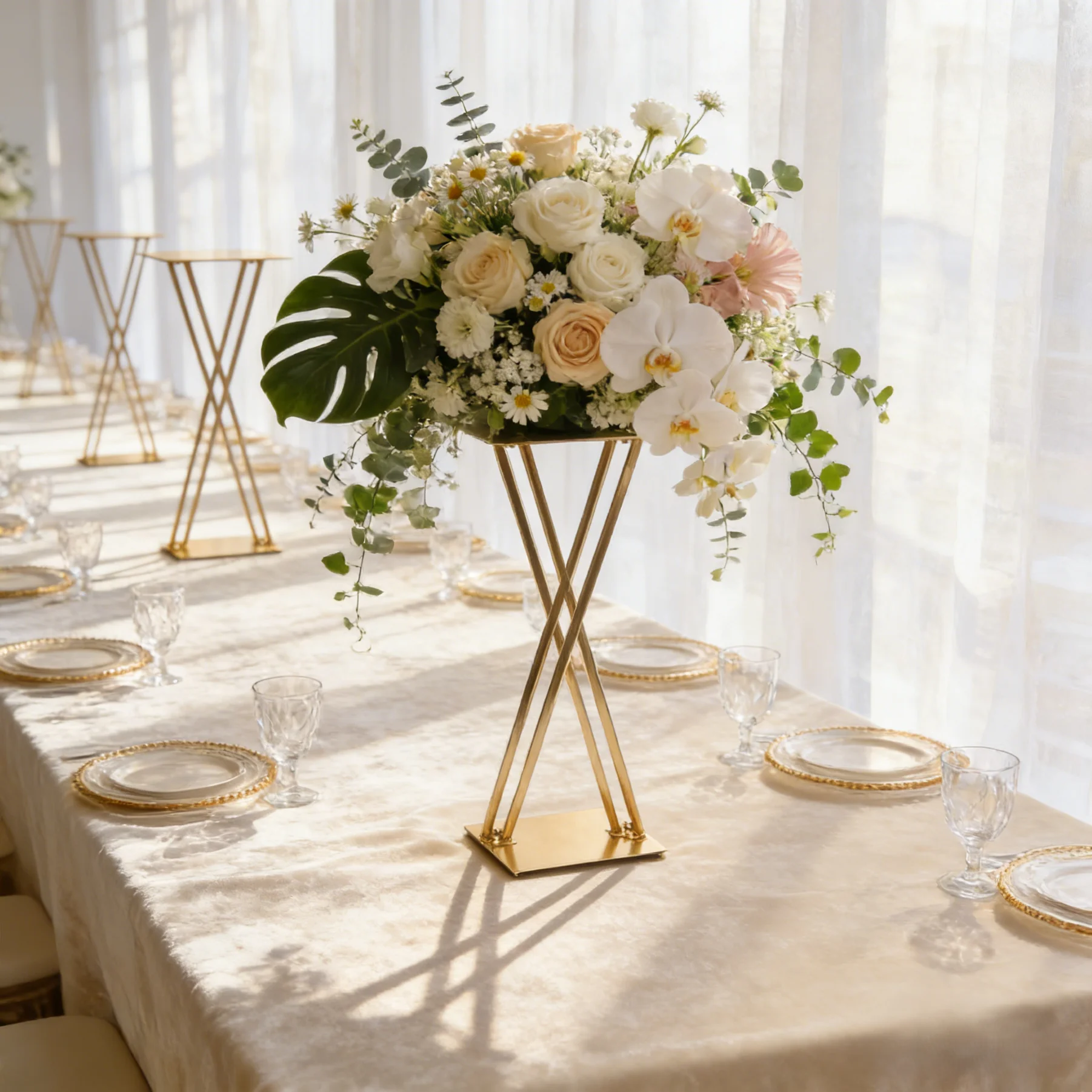 

Luxury Gold X-Shaped Metal Wedding Decoration Flower Stand 5 Piece Birthday Party Centerpieces Stage Backdrop Decor Arrange Prop