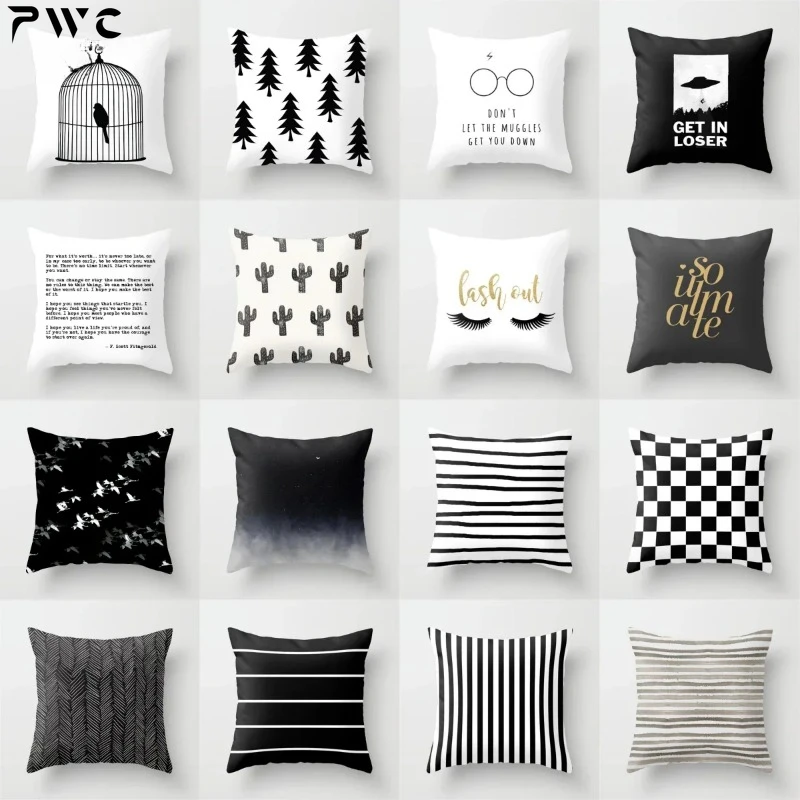 

Black and White Cushion Cover Geometric Polyester Throw Pillow Covers Decorative 45x45cm Couch Pillows Fashion Nordic Pillowcase