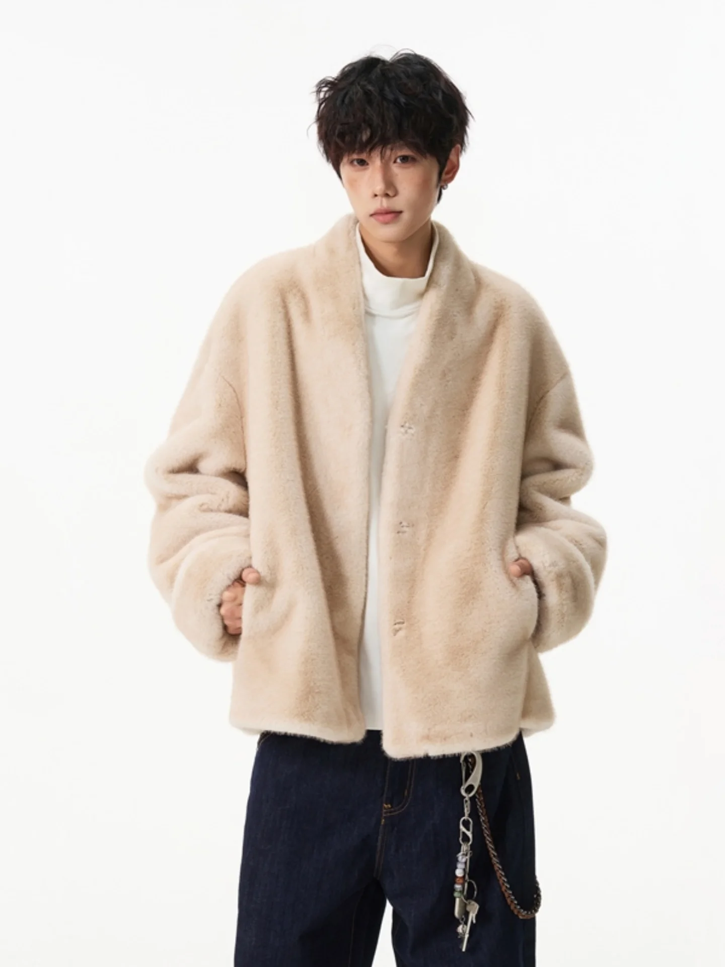 

Мужская зимняя куртка-пальто из хлопка с подкладкой из меха кролика и овечьей шерсти, мягкая и теплая