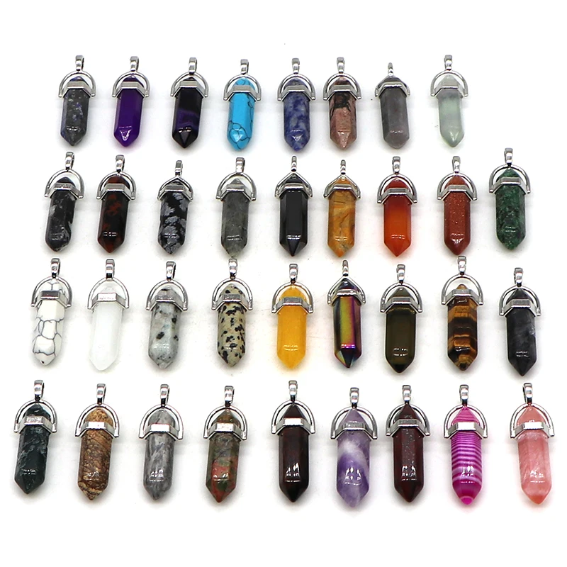 

25P Bullet Shape Natural Stone Healing Crystal Point Pendants Men Women Chakra Reiki Gemstone Jewelry Necklace Accessories Gift