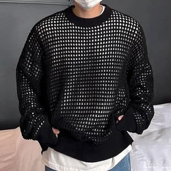 Men's Mesh Hollow Sweater Sexy Hollow Sweater Pullover Sweater Fashionable Spring and Autumn Long-sleeved Sweatshirt