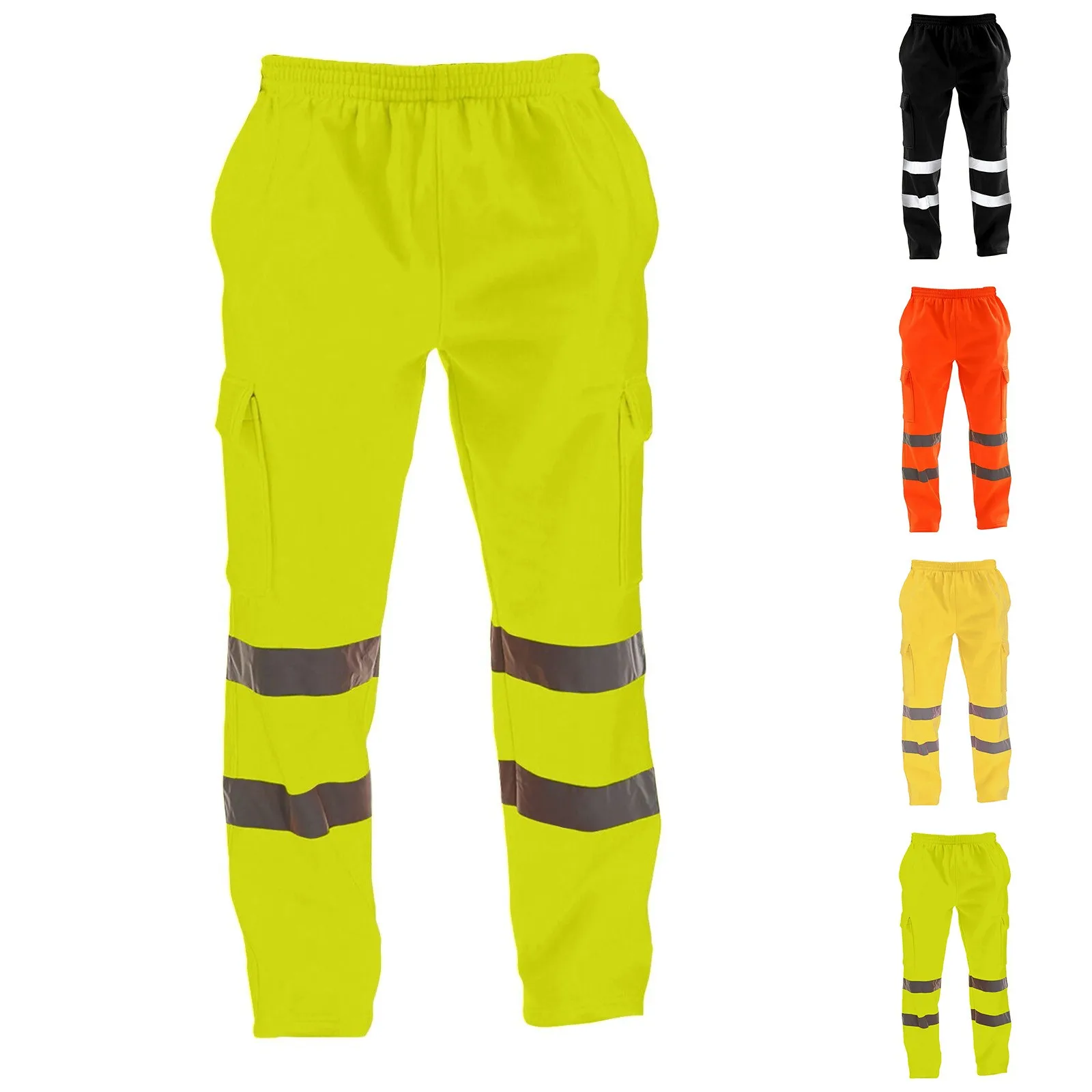 Mens Work Uniform Bottoms Safety Sweat Pants Striped Reflective Pants Loose Mens Jogging Trousers Joggers Patchwork Workwear