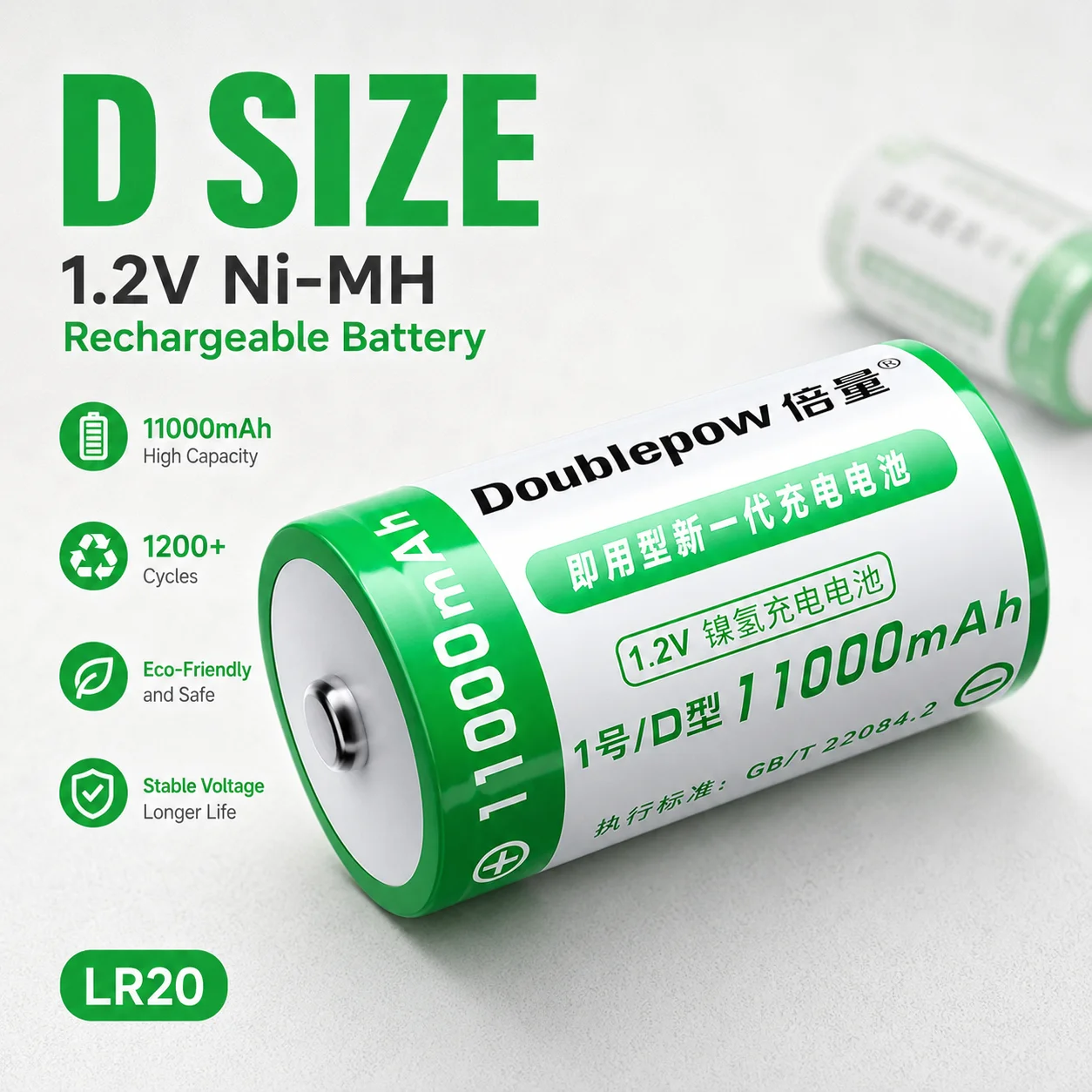

LR20 D Size 1.2V 11000mAh Ni-MH Rechargeable Battery for Water Heater Gas Cooker Radio Replace 1.5V Alkaline Batteries