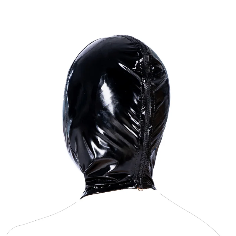 Patent Leather Headgear Open Mouth Head Harness Hood with Zipper BDSM Bondage O Ring Open Mouth Gag Set Adult Sex Toys