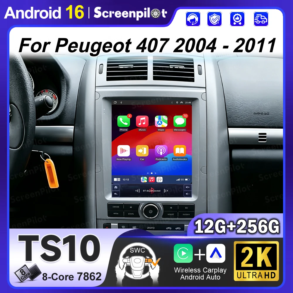 9.7 INCH For Peugeot 407 2004 2005- 2011 Car Radio Autoradio Carplay Android GPS Navigation Video Multimedia Player Touch Screen