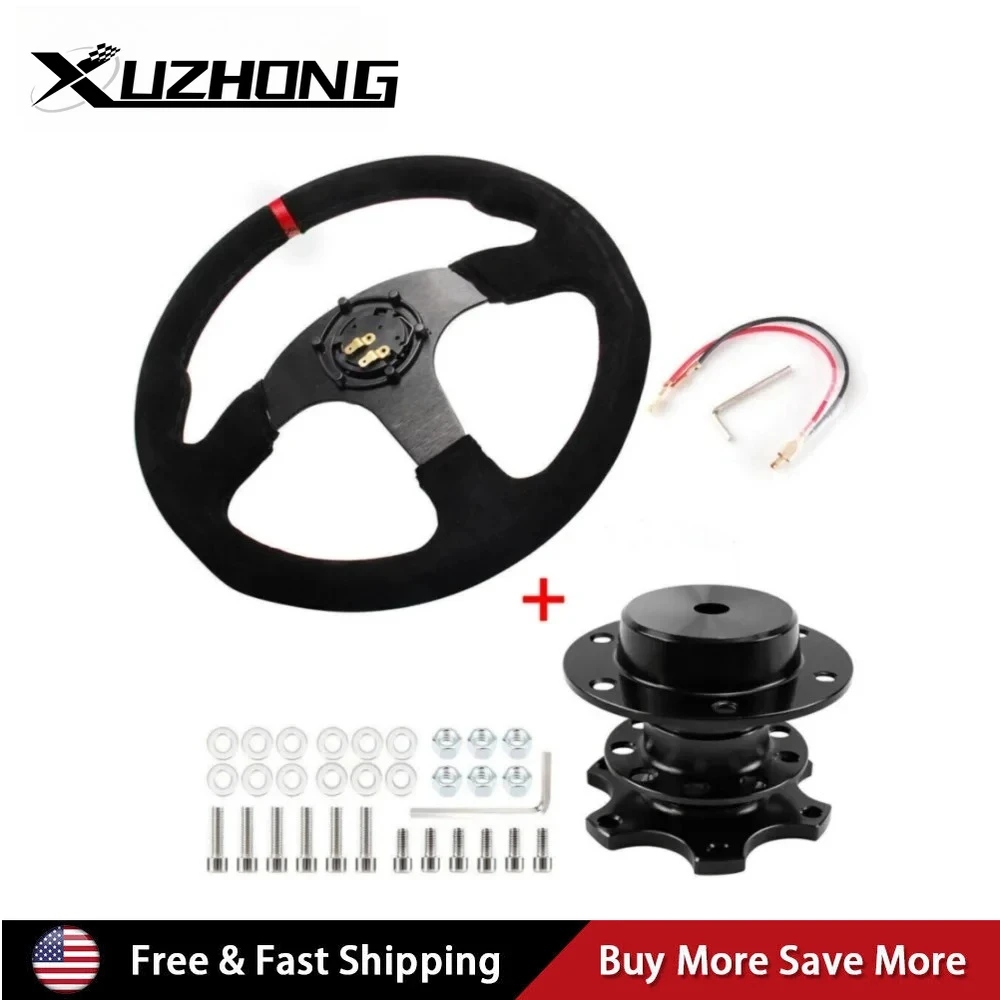 

Универсальный 14-дюймовый гоночный замшевый кожаный руль с кнопкой звукового сигнала и быстроразъемным комплектом из алюминиевого сплава, черный