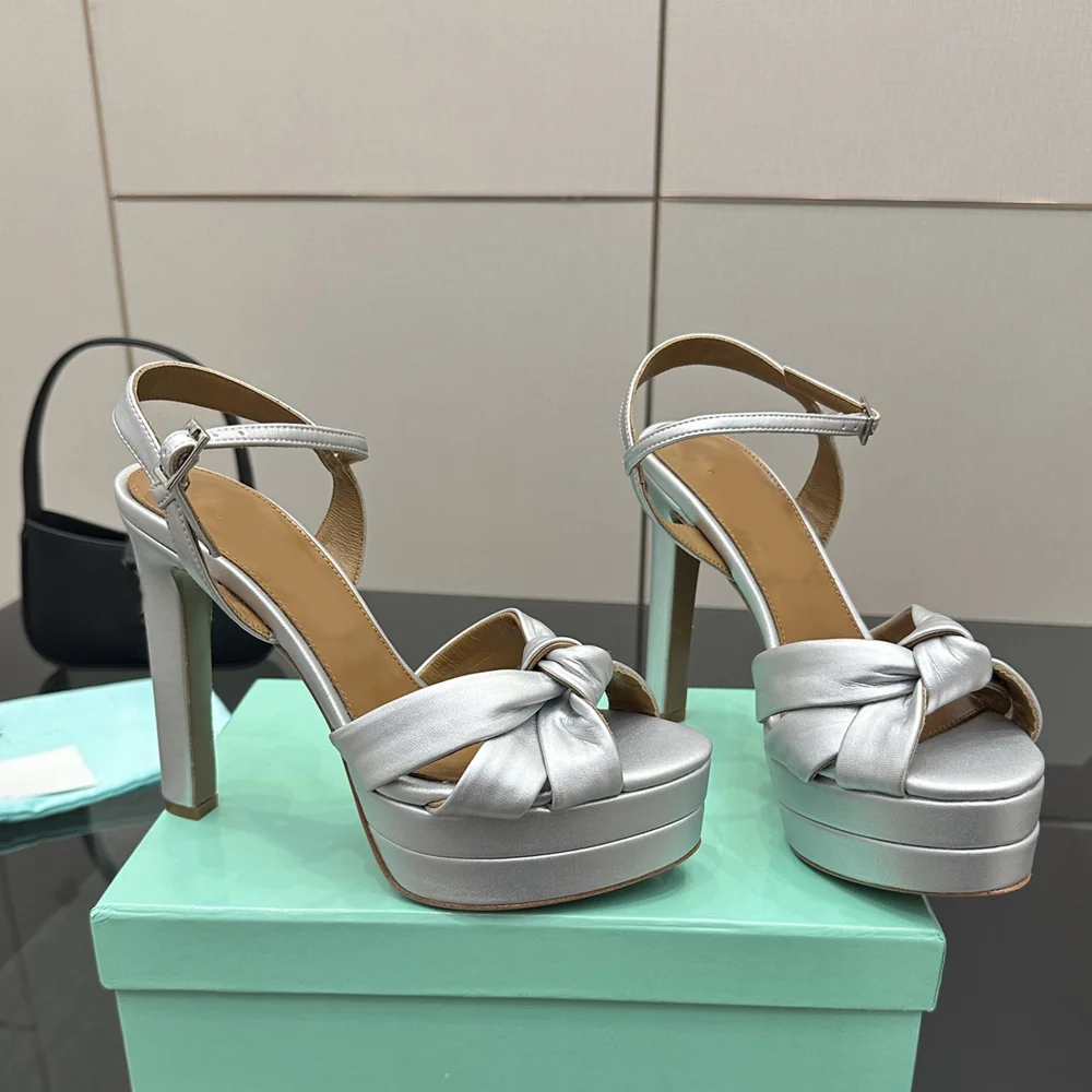 

Platform Leather Corss Tied Sandals Sexy Round Toe Square Heel Belt Buckle New Arrivals Fashion Women Modern Shoes