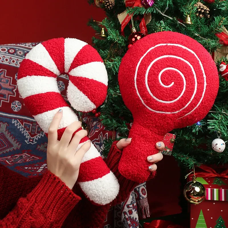 

30~35cm Red Christmas Plush Throw Pillow Stuffed Soft Candy Cane Lollipop Cushion Sofa Chair Party Prop Decoration Gift
