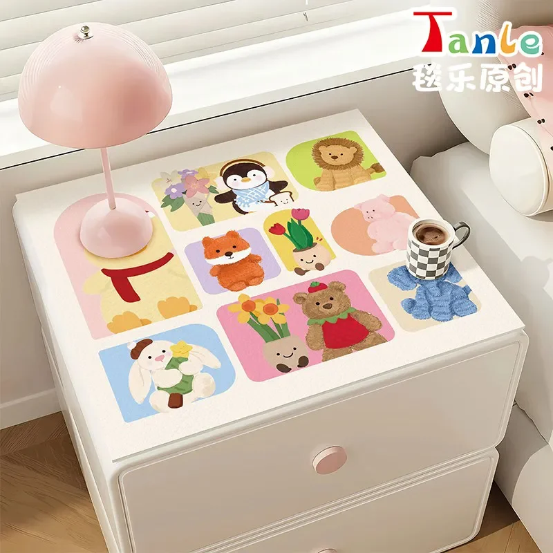 VIKAMA Patchwork Cartoon Animal Nightstand Top Mat Bear Fox Penguin Print Waterproof Anti Dust Dresser Cabinet Pad