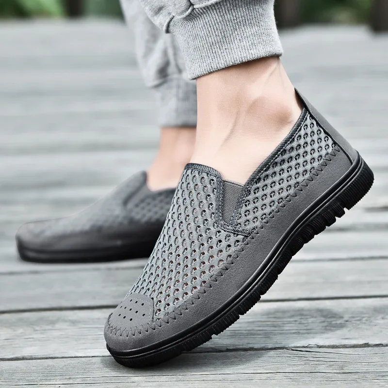 Mesh Men's Casual Shoes Breathable Mesh Loafers Soft Bottom Middle and Old Mesh Men Sneakers Shoesbnm6