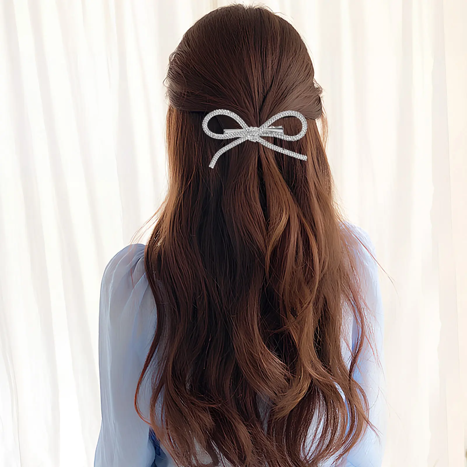 

4Pcs Bow Hair Clips with Rhinestones Exquisite Lightweight Hair Bows for Women Girls Engagement Birthday Celebration Comfortable