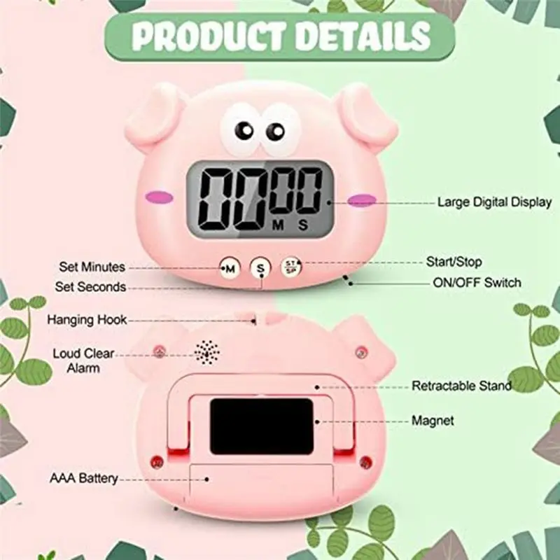 M10K 8 Pieces Animal Timer Cartoon Digital Kitchen Timer Countdown Timer Magnetic Timer Visual Timer for Kitchen Classroom