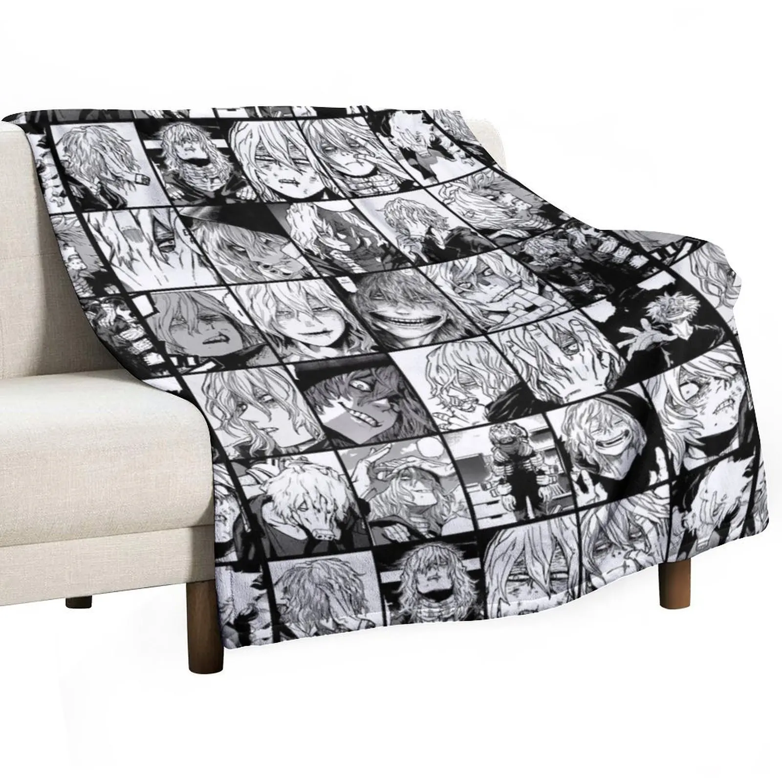 

Shigaraki Collage black and white version Throw Blanket Hairy Plush For Decorative Sofa cosplay anime Blankets