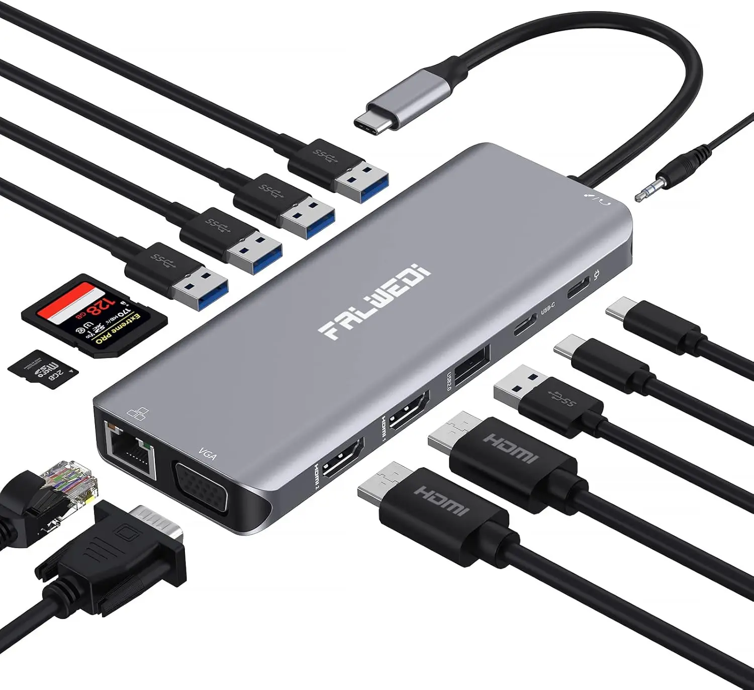 

14-in-1 USB-C Docking Station with Triple Display, 4K HDMI, PD Charging & Gigabit Ethernet for Laptops