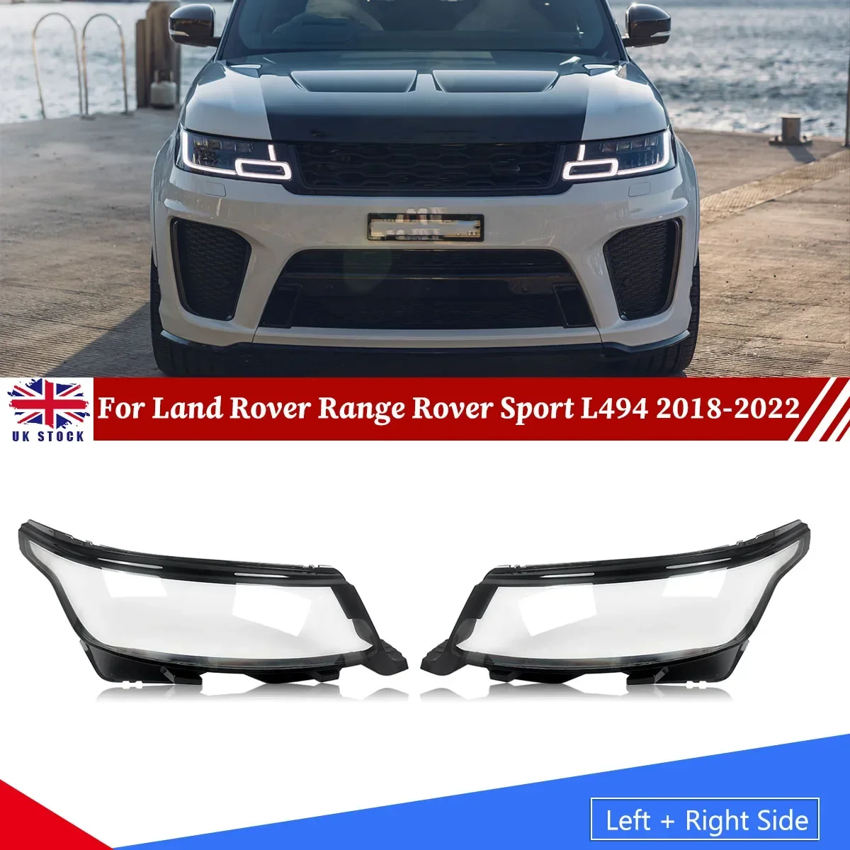 

Pair For Land Rover Range Rover Sport L494 2018-2022 Headlight Lens Cover Clear