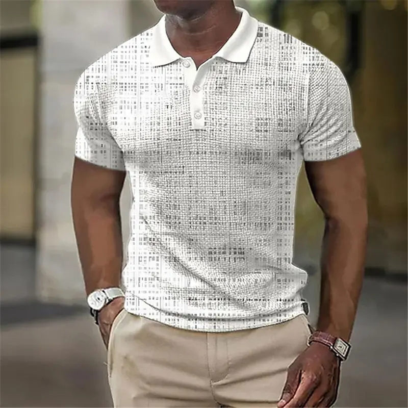 Handsome Fashion Men's Casual Polo Shirt, Art Texture 3D Stereo Print, Loose Comfortable Sports Casual Shirt.