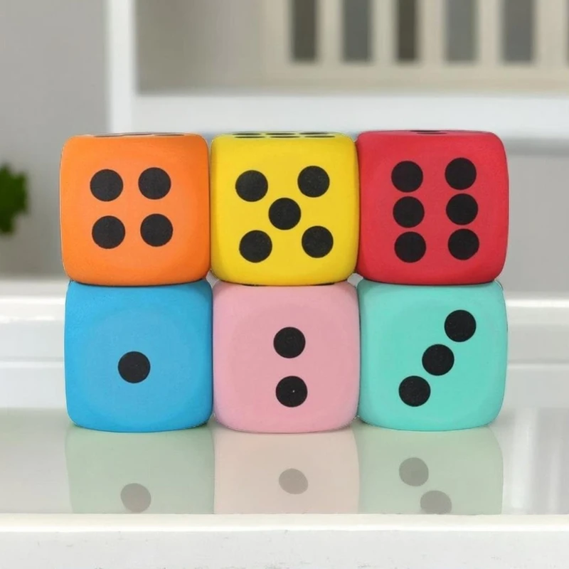 Grands dés en mousse avec points noirs, dés colorés à six faces, aides à l\'apprentissage, dés de jeu pour compter les maths fuchsia, 80mm