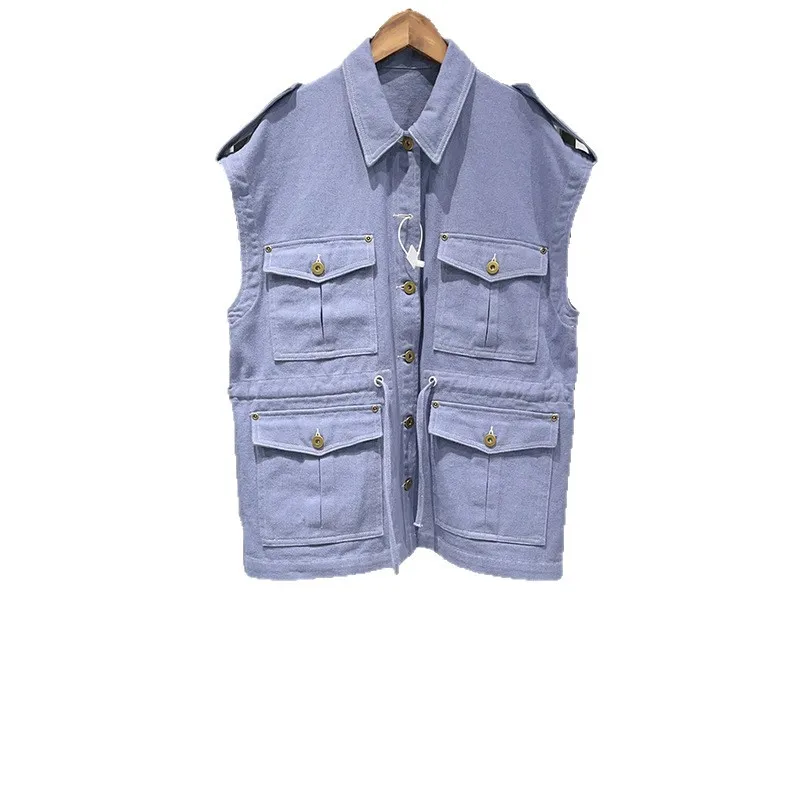 سترة عمل جديدة لخريف 2025 على الطراز الفرنسي مع أزرار كتف متعددة الجيوب برباط الخصر سترة ميدي