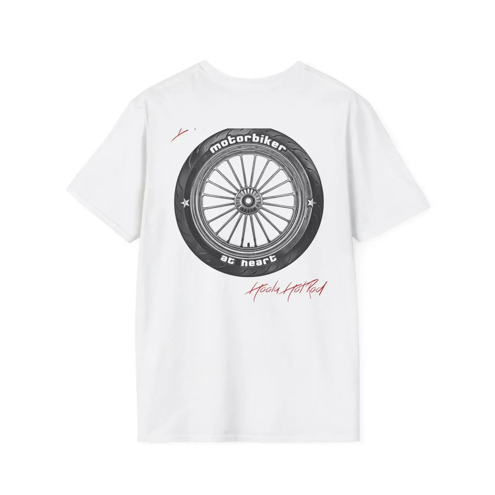 Camiseta para motociclistas con estampado de llanta de motocicleta, estilo rockero, personalizada para hombres y niños, vintage, lavada, elegante y a la moda.