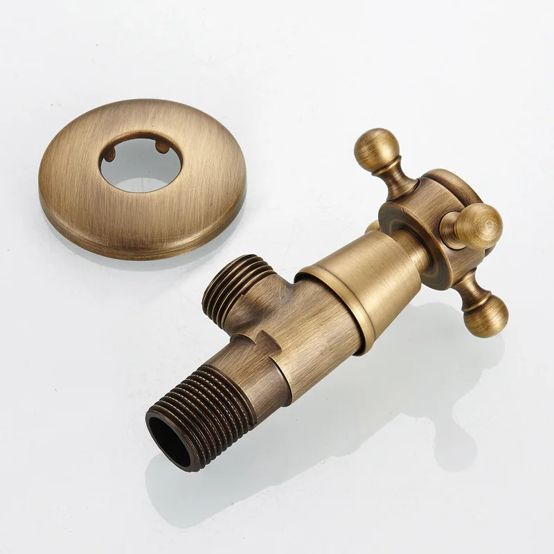 European retro hot and cold water stop valve, cross handwheel, triangle, all copper thickened bathroom angle valve