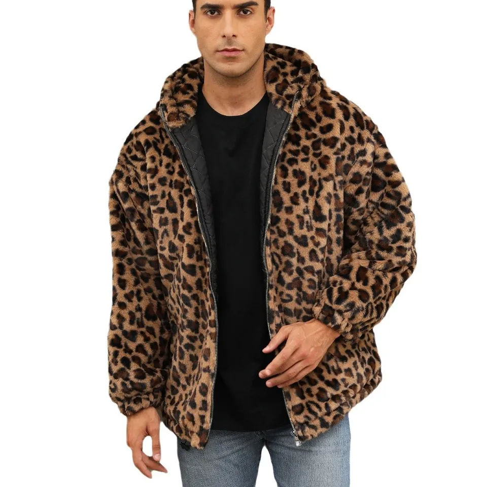 Autumn and Winter Warm Plush Leopard Print Jacket Imitation Fur