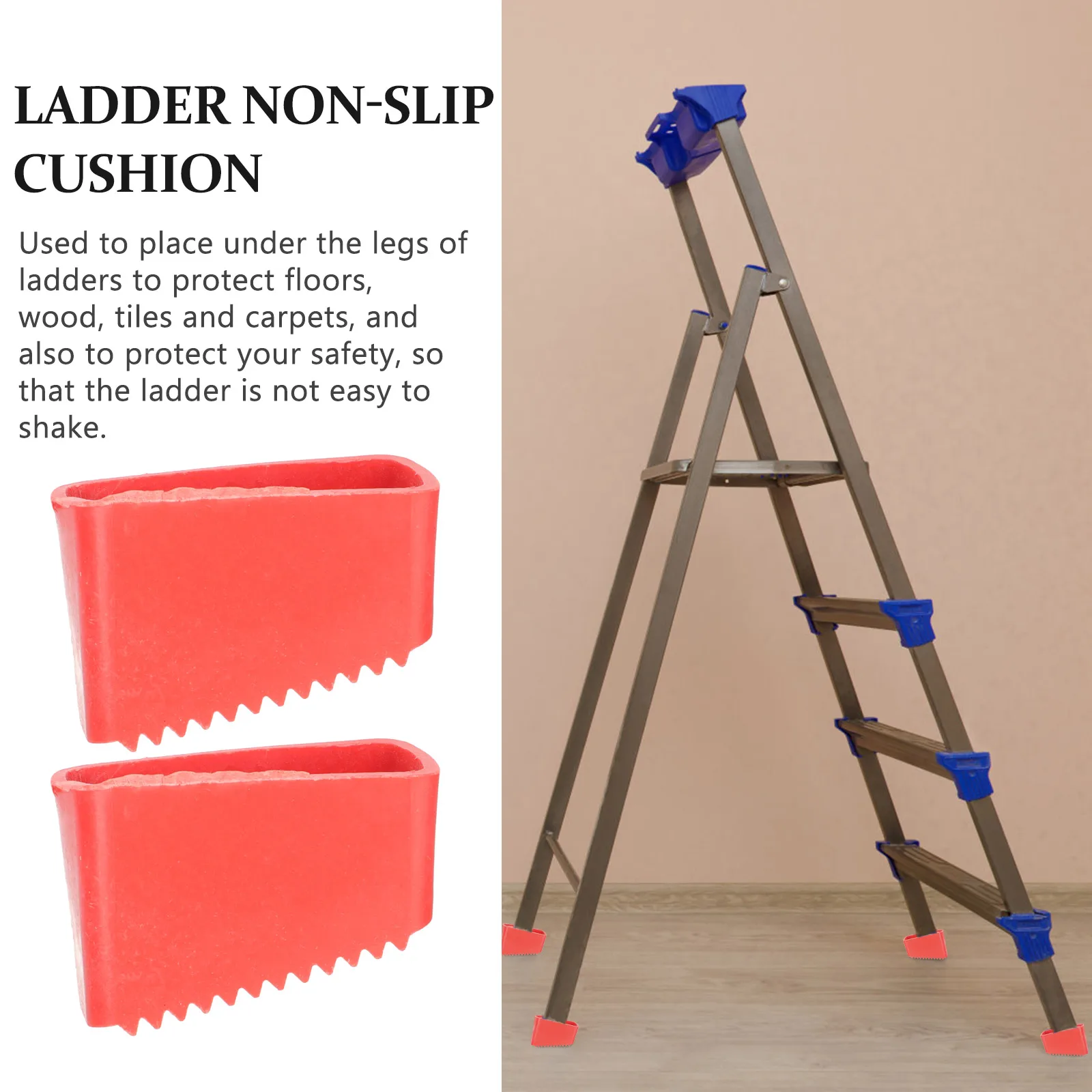 4Pcs Red Non-slip Ladder Feet Pads Replacement Rubber Covers Step Leg Caps Protector Suitable Most Ladders Stairs Protect Floors