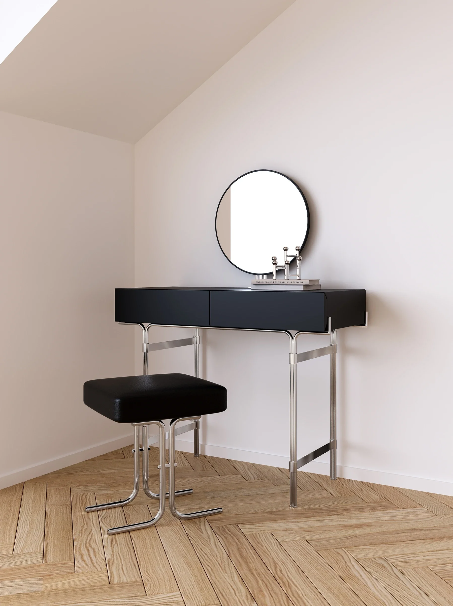 طاولة مكياج كلاسيكية فاخرة وخفيفة الوزن على طراز باوهاوس بتصميم معدني بسيط وحديث لغرفة النوم المنزلية #3