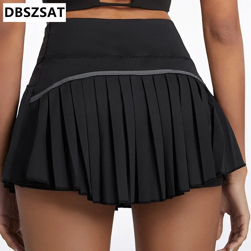 2023 Cloud Hide Women Safe Tennis Skirts XS-XXL Golf Running Pleated Pantskirt SEXY Sports Fitness Gym Shorts Pocket High Waist