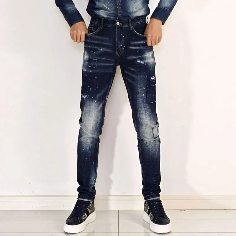 

Latest designer fashion new men's jeans stretch slim fit retro blue jeans high hip-hop brand high-quality pants hombre