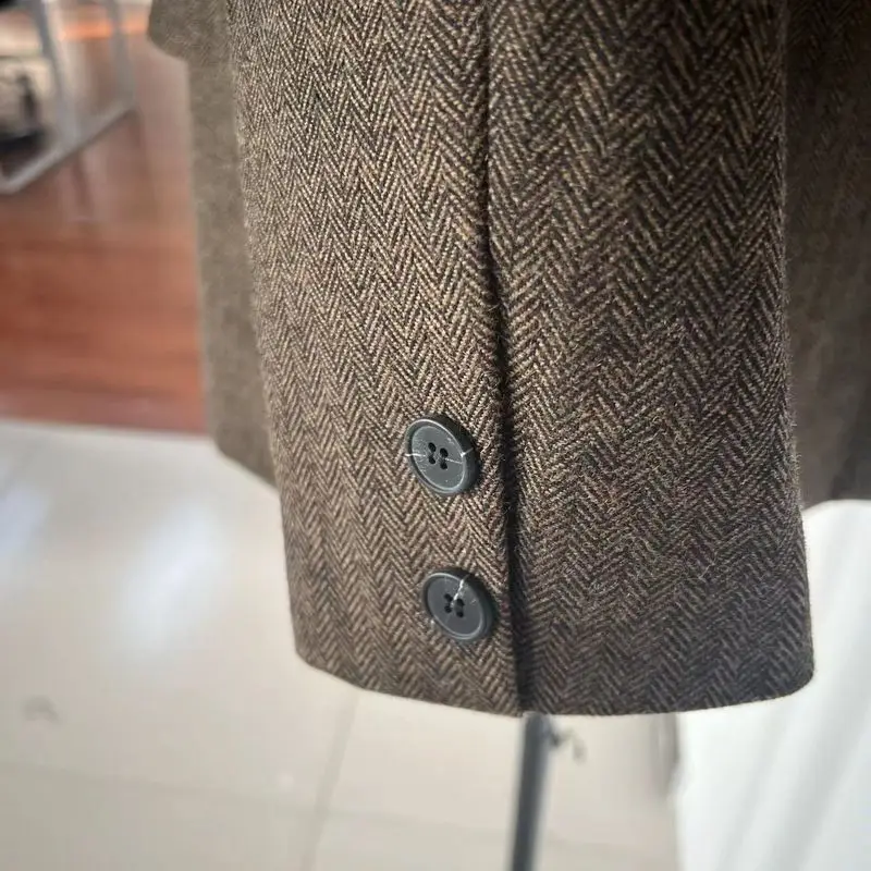 UNXX 2023 Spring Autumn New Style Women\'s Dark Brown Woolen Suit Jacket Fashionable Retro Textured Small