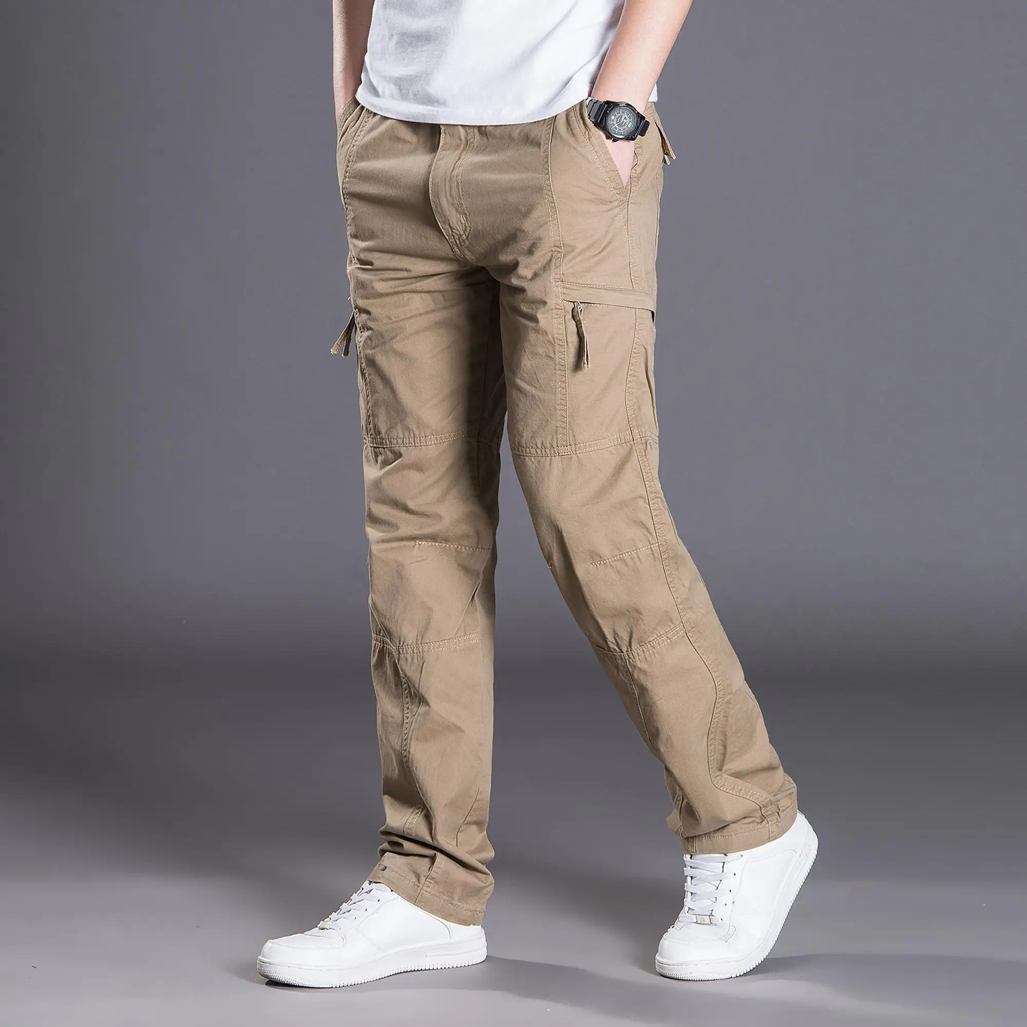 Mens Cargo Work Pants Ripstop Tactical Pants Elastic WaistWaist Hiking Pants Casual Cotton Jogger Outdoor Trousers - view 5