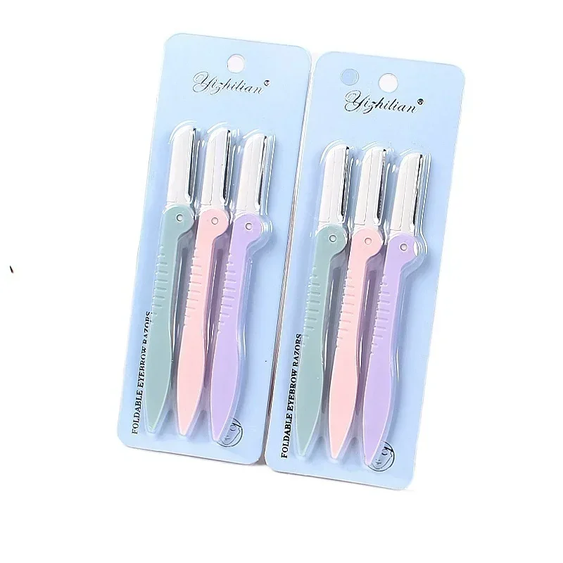 얼굴 눈썹 제모 스타일링 도구, 여성 메이크업 뷰티를 위한 3PCS 강철 블레이드 면도기 트리머