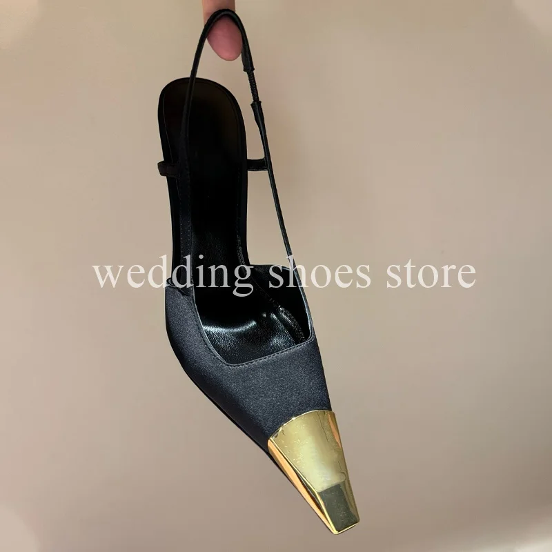 Metal Head Decoration High Heels Pointed Toe Shallow Mouth Genuine Leather Single Shoes Women Pumps Wedding 10.5CM Stiletto Heel