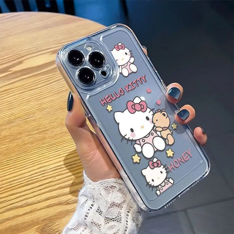 Sanrio Hello Kitty Cute Phone Case For iPhone 15 14 13 12 11 Pro Max 7 8 Plus XR XS MAX Y2K Girl Lovely Anti Fall Back Cover