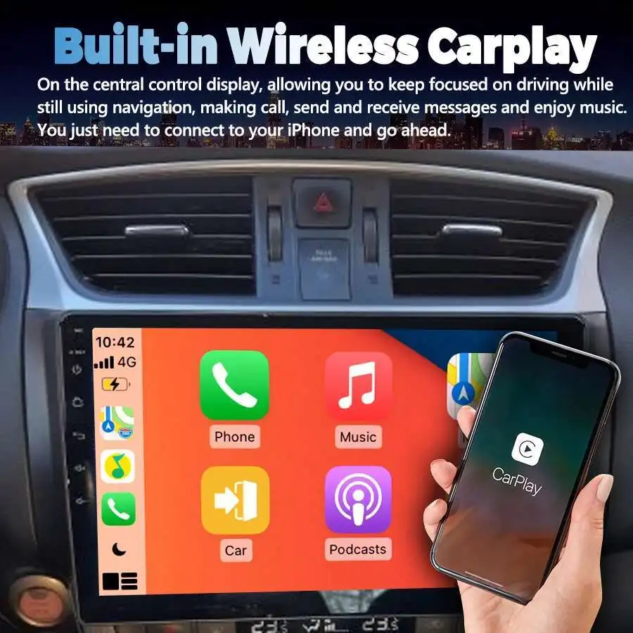 راديو السيارة الوسائط المتعددة مشغل فيديو لنيسان سيلفي B17 سنترا 2012-2018 أندرويد 14 CarPlay الملاحة لتحديد المواقع شاشة تعمل باللمس ستيريو