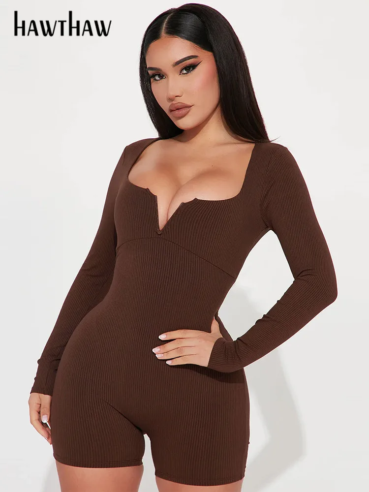 

Hawthaw Women 2023 Autumn Winter Fashion Long Sleeve Streetwear Bodycon Playsuit Romper Wholesale Items For Business