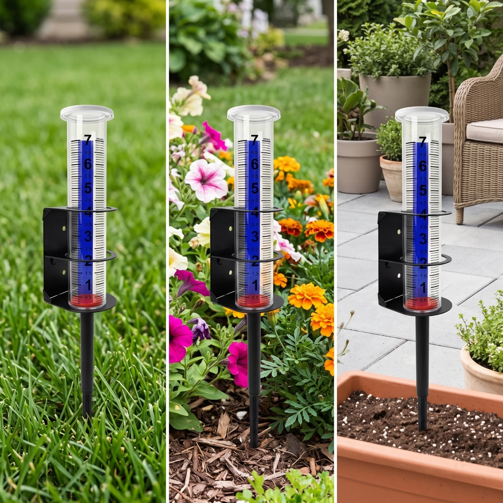 Rain Gauge with Ground Stake Floating Rain Gauge with Mounting Bracket Long-Lasting Shatterproof for Gardeners, Gardens, Yards