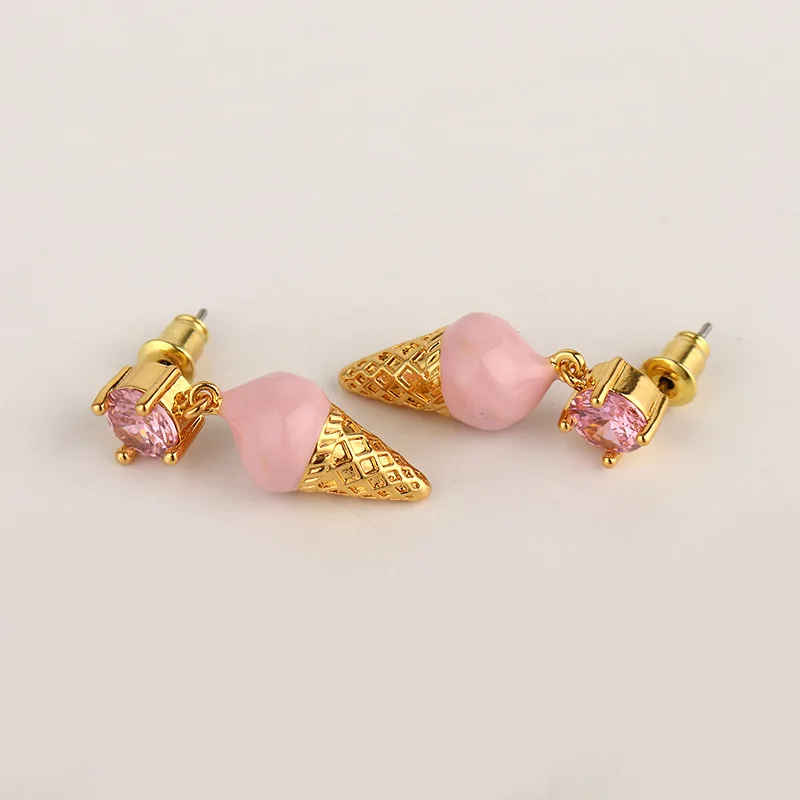 Pink Zircon Earrings Small Pendant Lovely Shape Sweet Lovely Earrings Pink Ice Cream Small Cone Earrings