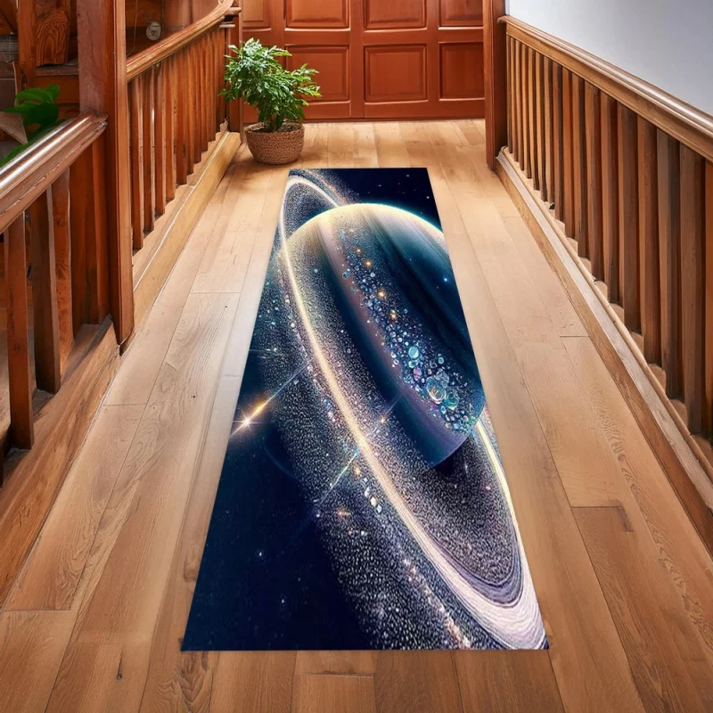Galaxy Saturn Planet Space Runner Rug Non Slip Hallway Carpet Cosmic Starry Sky Print Floor Mat for Entryway Bedroom Kids Room