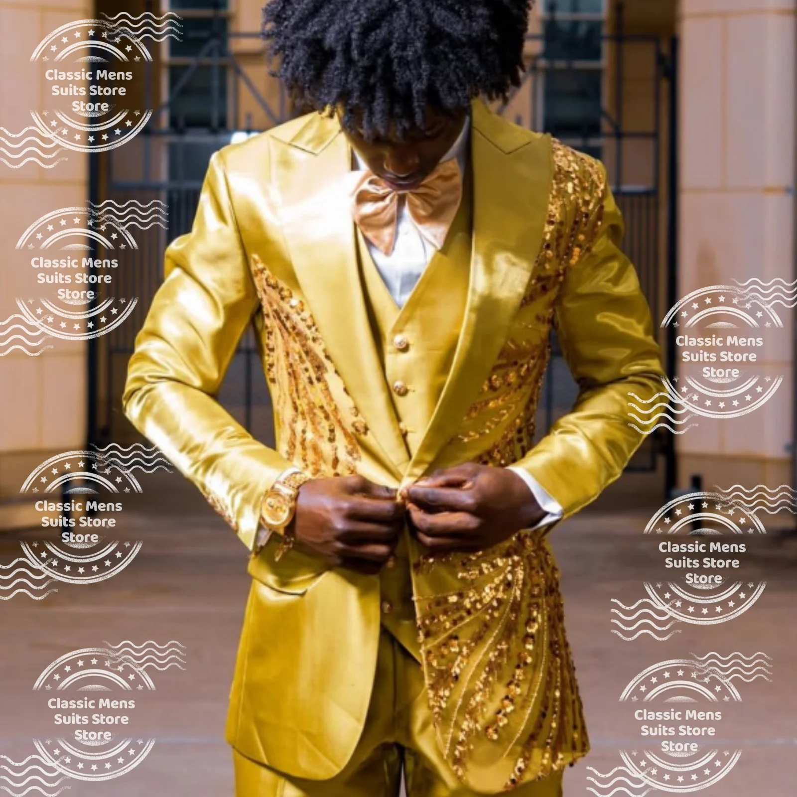 

Customized Jewelry Sequins Men Suits 3 Pieces Sets Male Party Blazers Glitter Groom Birthday Tuxedos Slim Gem trajes para hombre