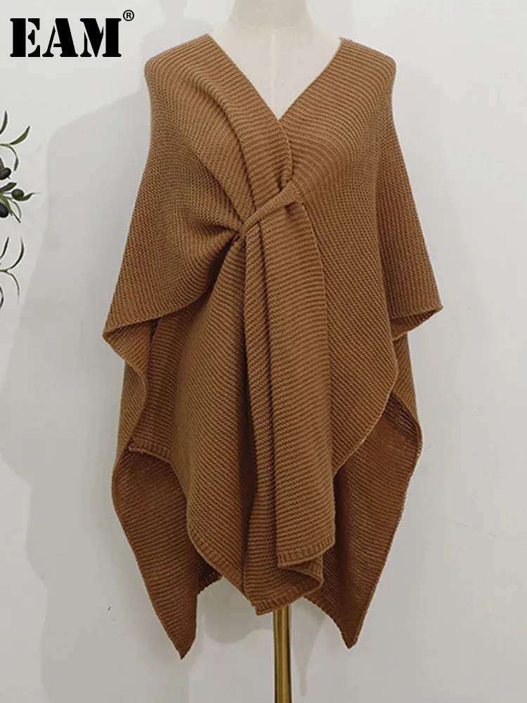 [EAM] Women Brown Irregular Big Size Elegant Keep Warm Scarf New Long  Personality   Fashion Tide Autumn Winter 2025 1DH8495